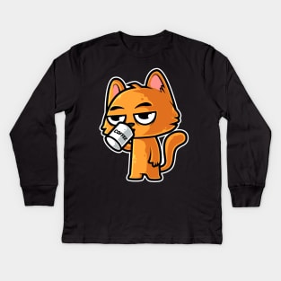 Funny Orange Cat and Coffee - Cat Lover graphic Kids Long Sleeve T-Shirt